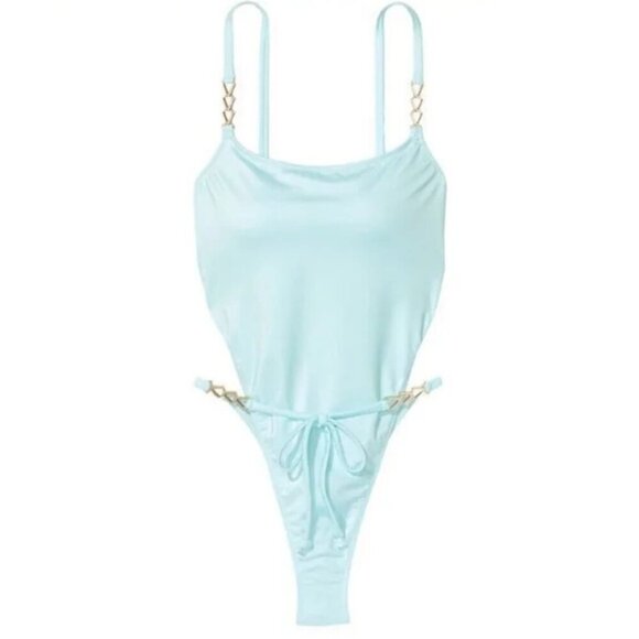 New! Victoria's Secret Sea Foam Chain Strap High-Leg Swimsuit 3703 - Picture 1 of 8
